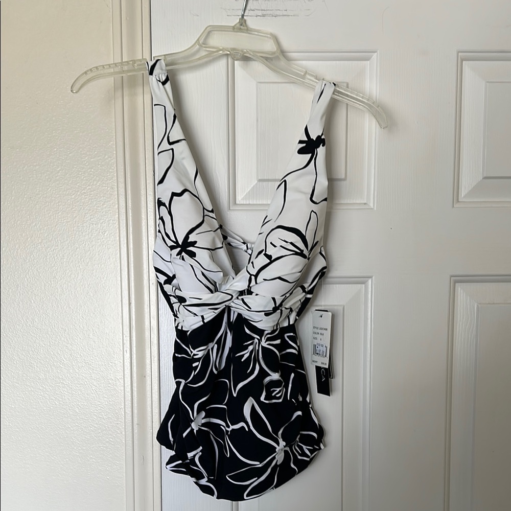 La Blanca Black and White Floral Tankini Swim Top